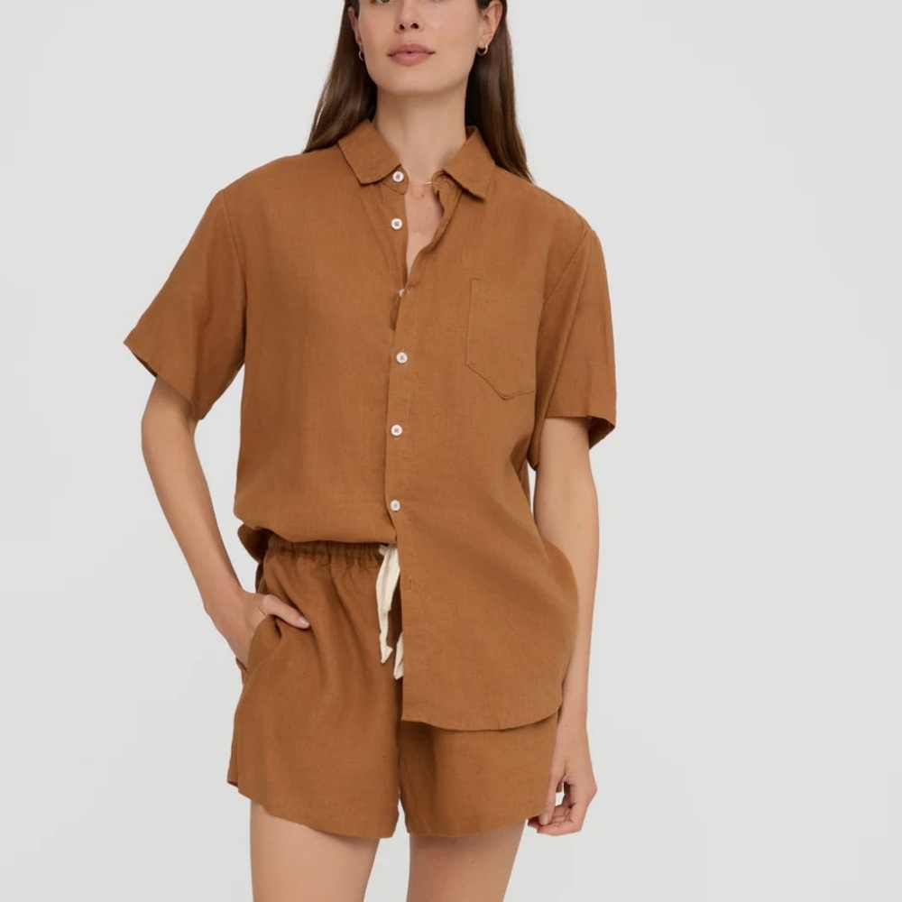 Linen Social Sandalwood Linen Pyjama Shirt & Short